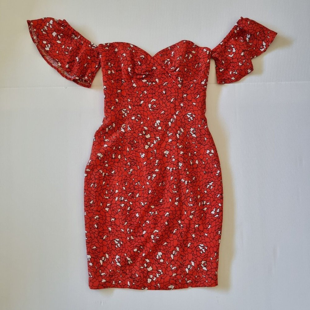 Kookai ALLEGRA Dress Size 36 Au 8 Blogger Favourite Red Off Shoulder Sweetheart - Picture 3 of 16